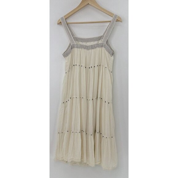 Old Navy Women’s Ivory Tiered Embroidered Midi Swing Dress M Boho, Flaw - Picture 2 of 14